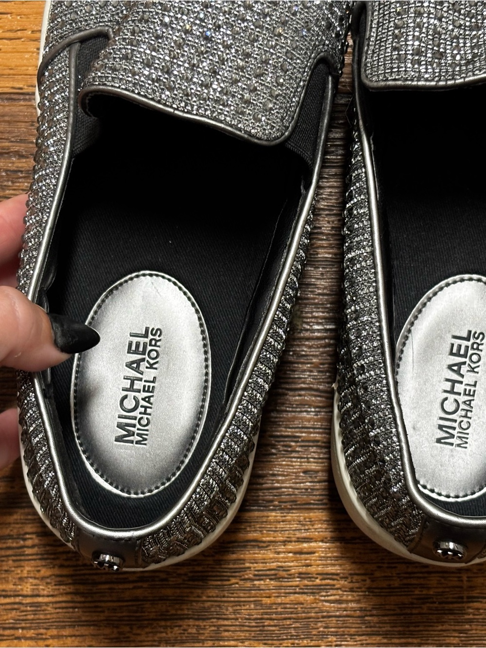 Michael Kors Women's Bedazzled Diamond Grey Metallic Silver Slip-On Sneakers - Picture 7 of 10